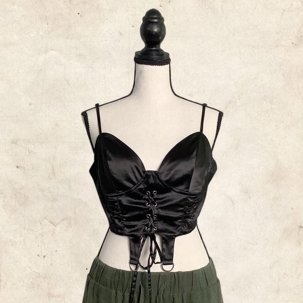 Black Satin Crop Top